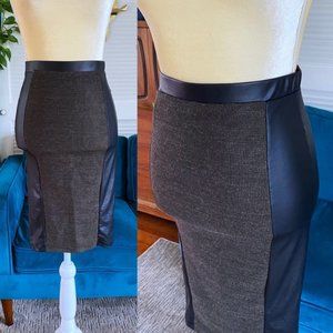 Kardashian Kollection | Tux Panel Pencil Skirt Tweed Black Faux Leather New XS
